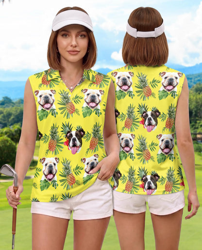 English Bulldog Tropical Sleeveless Polo Shirt for Women | Netecom