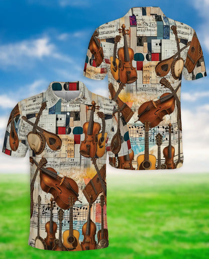 Vintage Music Polo Shirt – Instrument Collage Print | Netecom