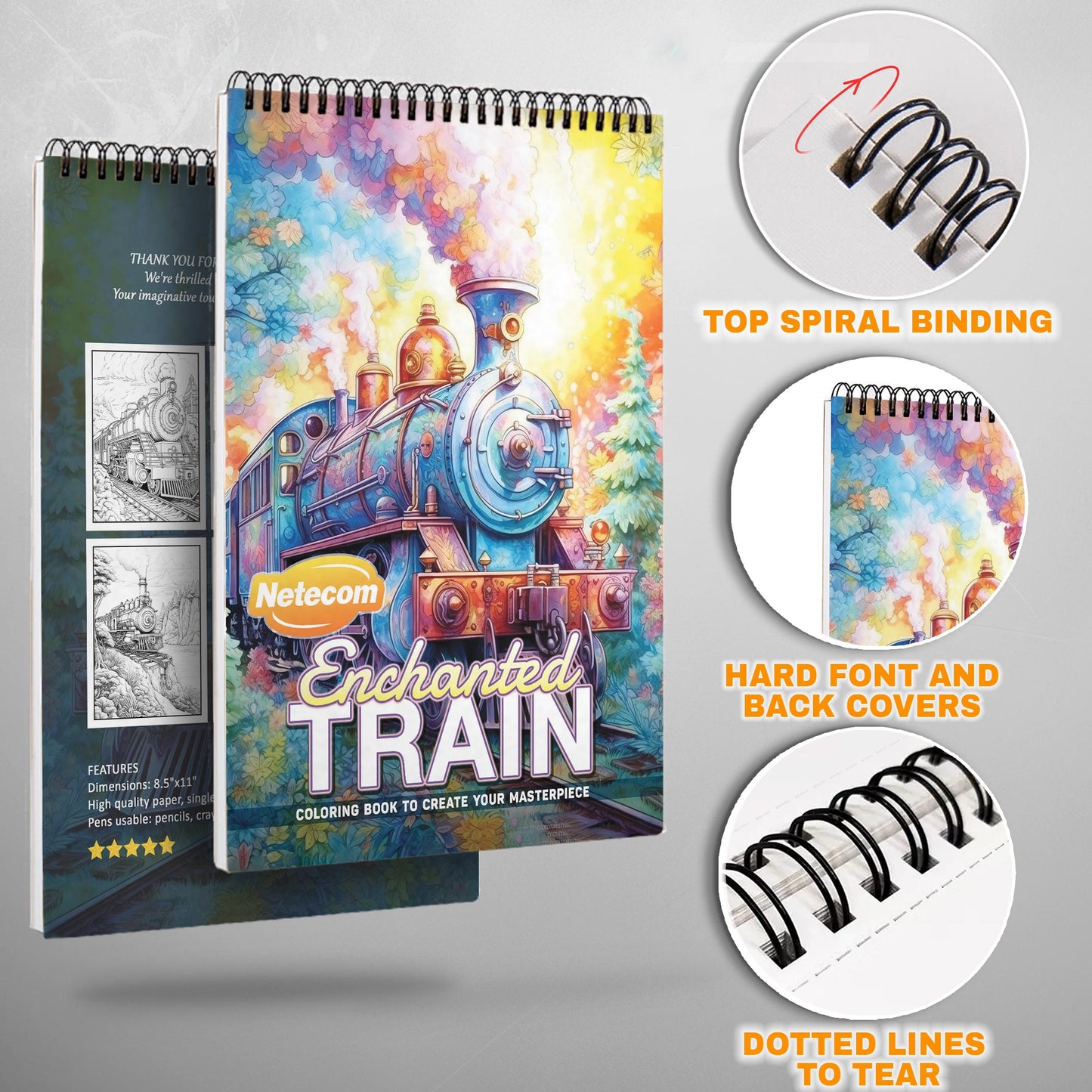 Train Spiral Bound Coloring Book, Iconic Trains for a Nostalgic and Adventurous Coloring Experience, Ideal for Train Enthusiasts and Travel Dreamers