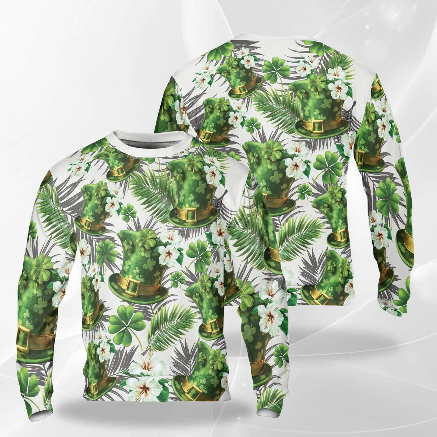 Green Hat Matching Friends Sweatshirt, 3D All Over Print Tropical Crewneck Pullover for Men Women, Friendship Gift - Netecom