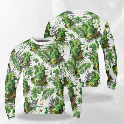 Green Hat Matching Friends Sweatshirt, 3D All Over Print Tropical Crewneck Pullover for Men Women, Friendship Gift - Netecom