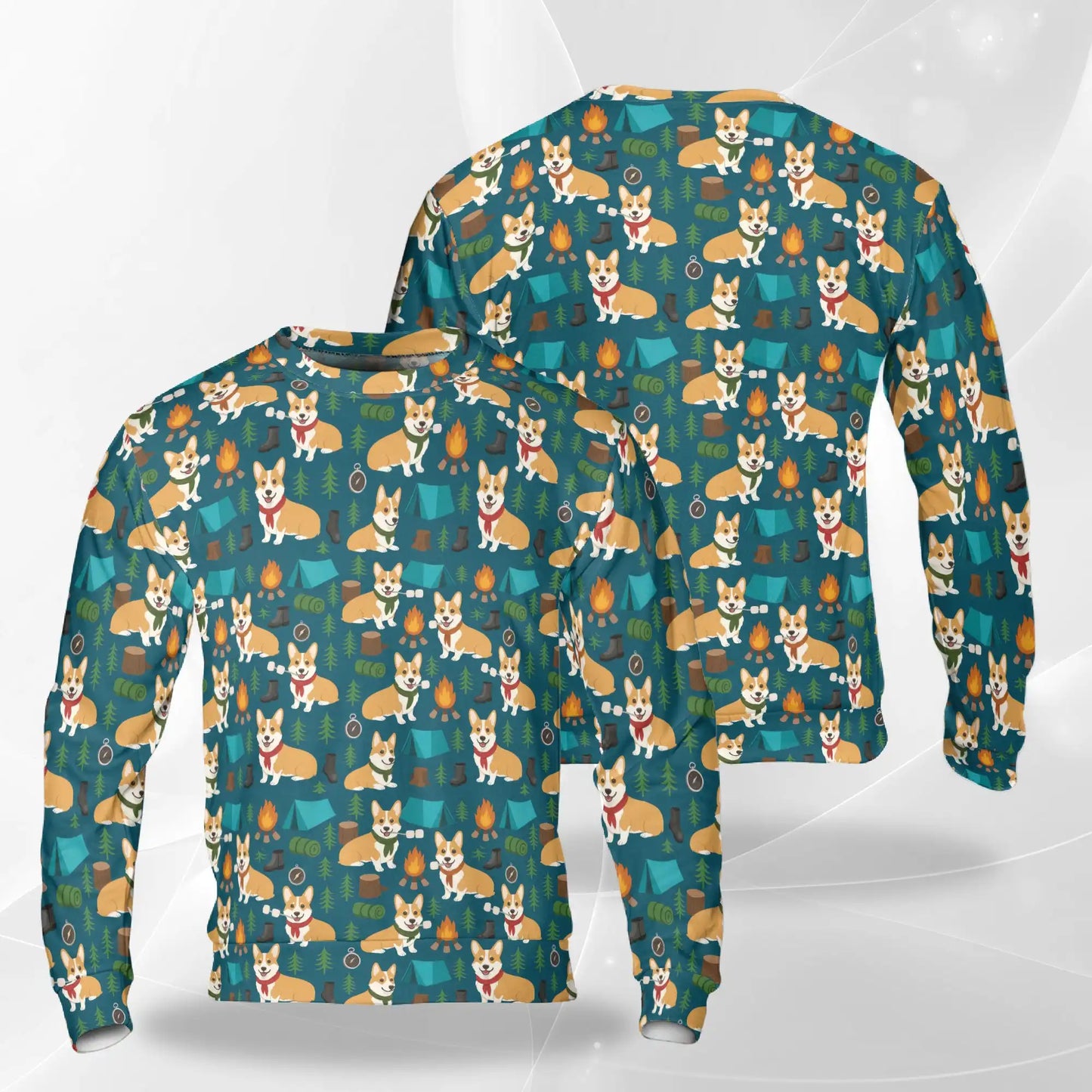 Corgi Camping Sweatshirt, 3D All Over Print Outdoor Adventure Dog Crewneck Pullover for Men Women, Corgi Lover Gift - Netecom