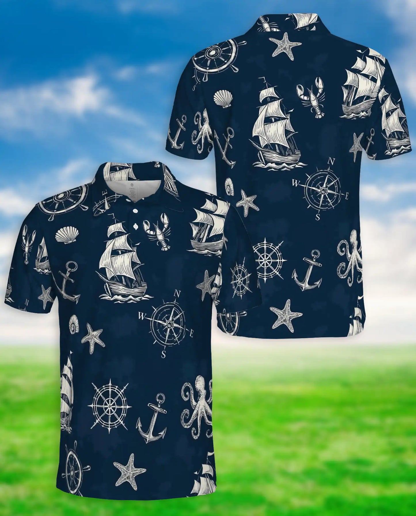 Nautical Sailing Polo Shirt – Vintage Ocean Print | Netecom