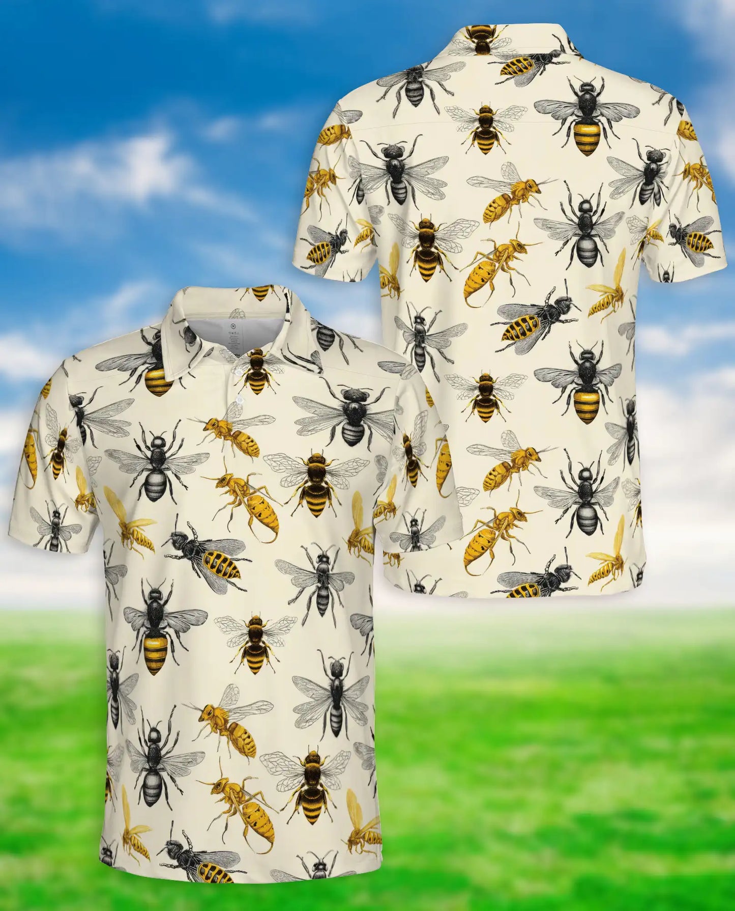 Bee Polo Shirt – Vintage Pollinator Insect Print | Netecom