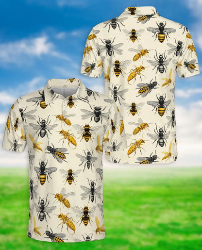 Bee Polo Shirt – Vintage Pollinator Insect Print | Netecom