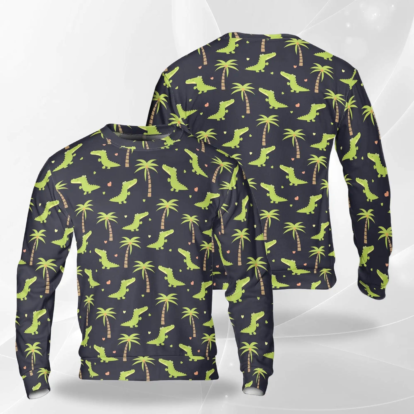 Cute Alligator Sweatshirt, 3D All Over Print Reptile Pattern Crewneck Pullover for Men Women, Alligator Lover Gift - Netecom