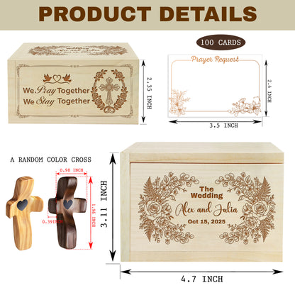 Netecom Personalized Couple Prayer Box With Custom Name & Date Wedding Prayer Box, 100 Prayer Request Cards, Christian Faith Keepsake, Spiritual Encouragement Gift