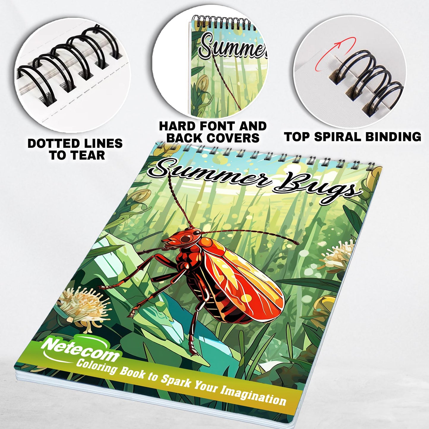 Summer Bugs Spiral Bound Coloring Book, Unleash Your Creativity with 30 Whimsical Coloring Pages of Summer Bugs