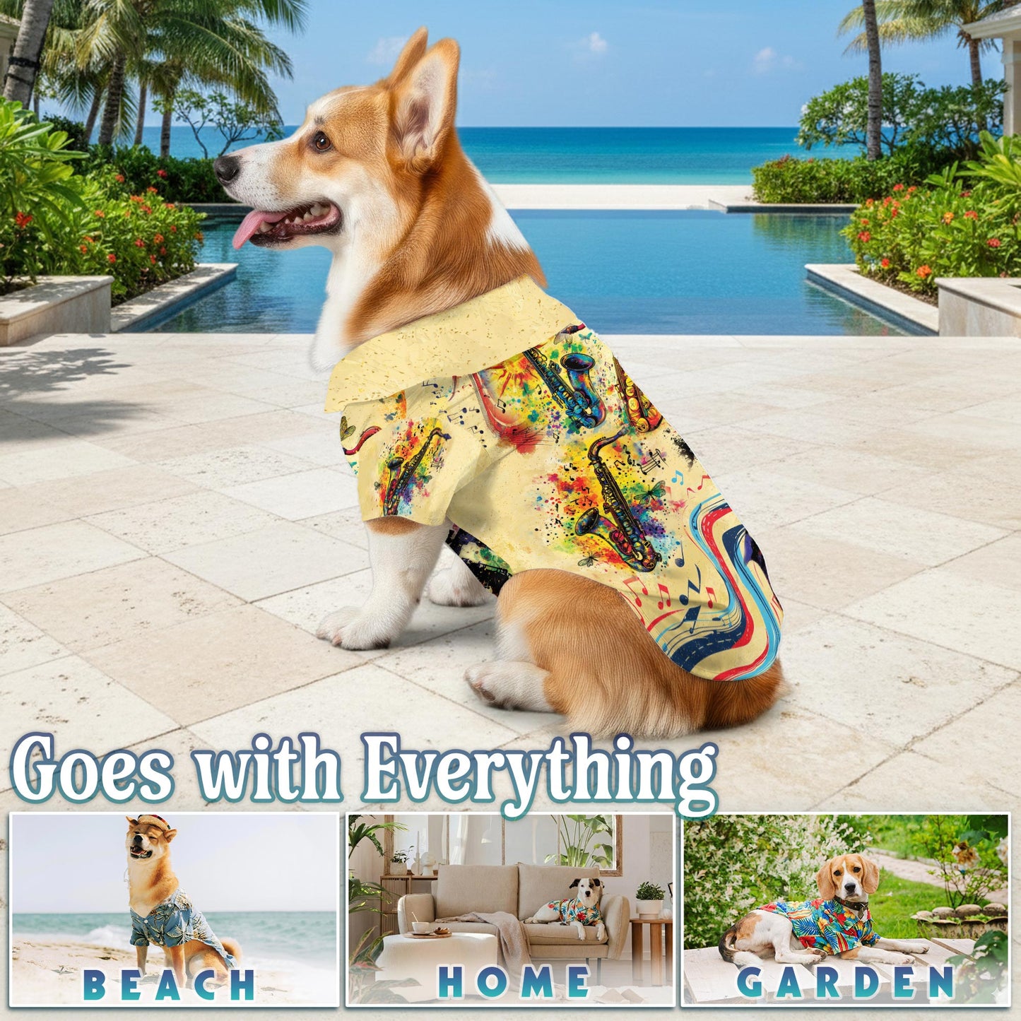 Netecom Matching Saxophone Hawaiian Shirt for Dog and Owner, Saxophone Is My Life Aloha Summer Shirt, Music Print Button Down Outfit for Pet and Human, Beach Vacation Casual Wear