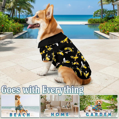 Netecom Matching Banana Pattern Hawaiian Shirt for Dog and Owner, Aloha Summer Shirt, Banana Print Outfit for Pet and Human, Beach Vacation Casual Wear