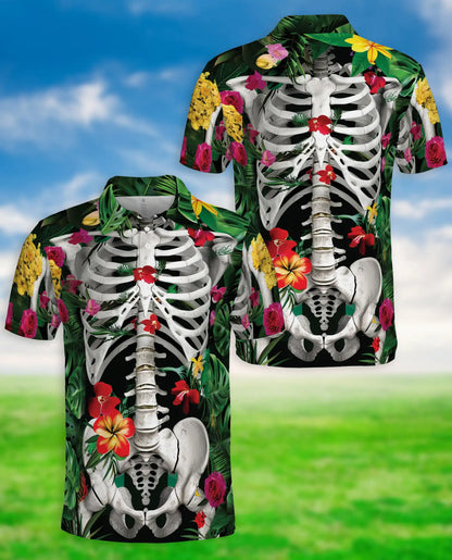 Skeleton Floral Hawaiian Polo Shirt for Men | Netecom
