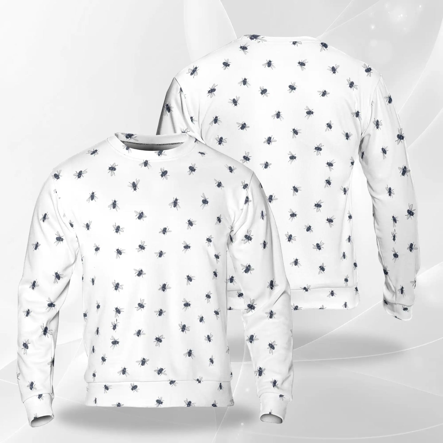 Housefly Pattern Sweatshirt, 3D All Over Print Insect Crewneck Pullover for Men Women, Fly Lover Gift - Netecom