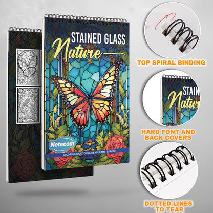 Stained Glass Nature Spiral Bound Coloring Book, Nature-Inspired Stained Glass Art, Great for Those Seeking a Colorful and Unique Artistic Challenge