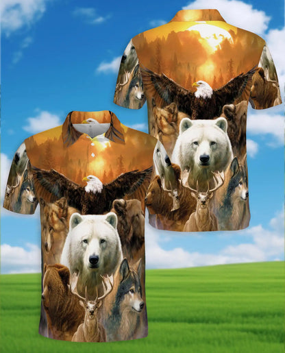 Wild Animal Forest Polo Shirt for Men – Majestic Wildlife Print | Netecom