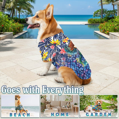 Netecom Matching Mermaid Aloha Hawaiian Shirt for Dog and Owner, Ocean Theme Summer Button Down Shirt, Cute Pet and Human Matching Look, Relaxed Beach Vacation Casual Wear