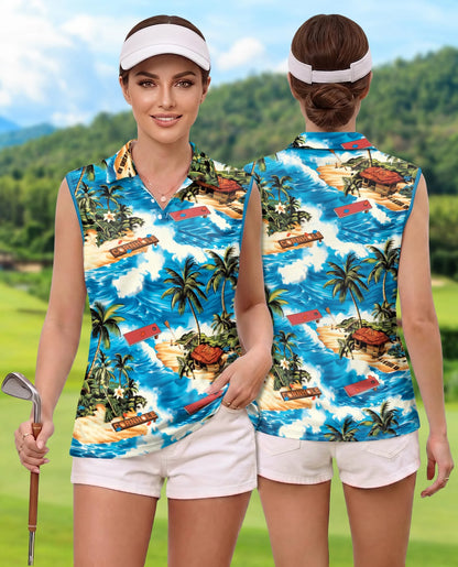 Tropical Cornhole Sleeveless Polo Shirt for Women | Netecom
