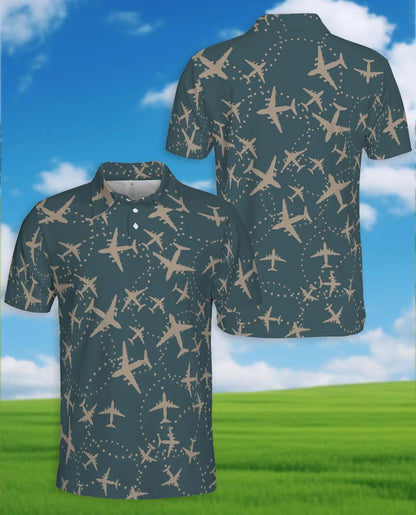 Airplane Polo Shirt - Aviation Travel Flight Route Pattern Design | Netecom