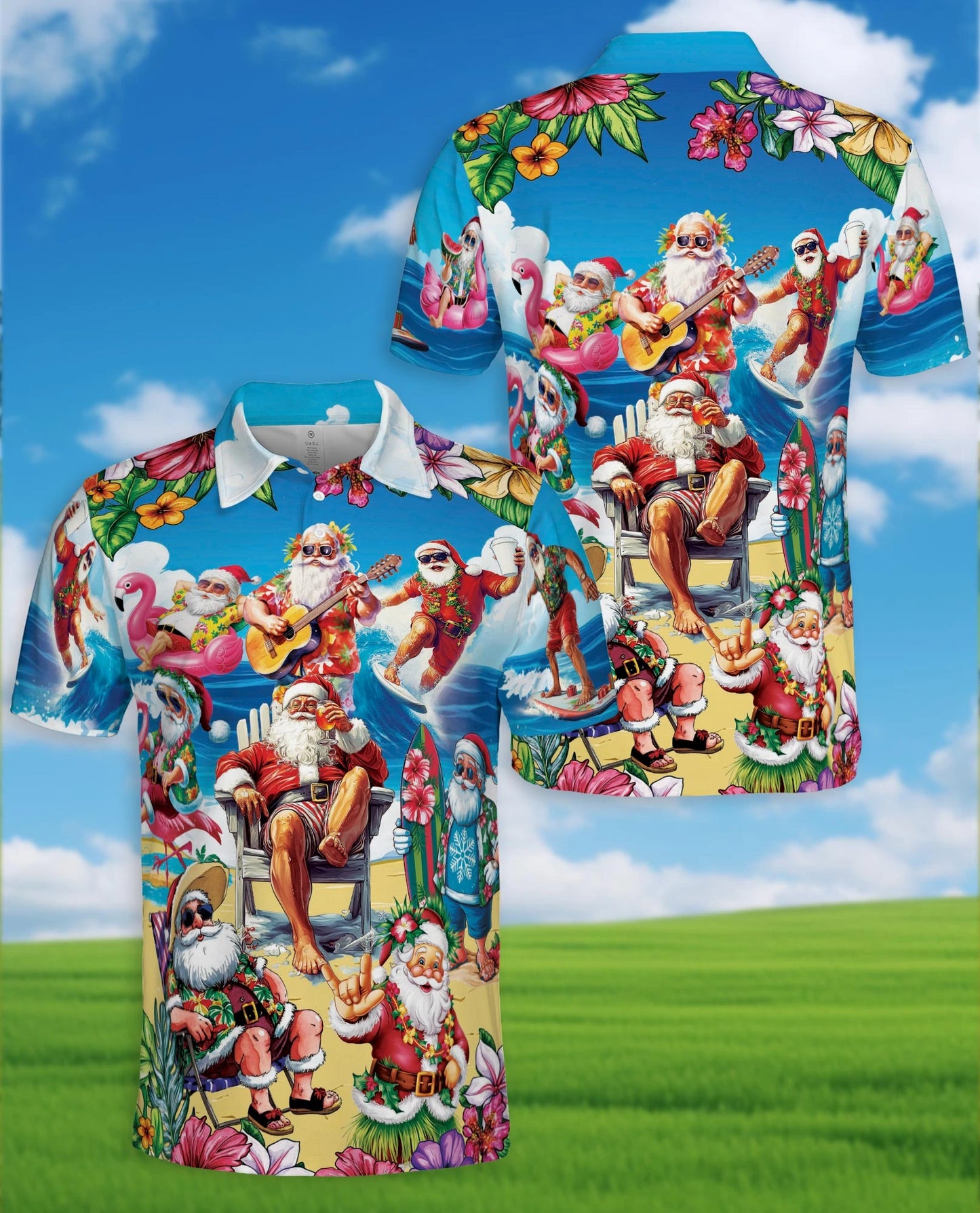 Funny Surfing Santa Polo Shirt for Men – Christmas Beach Style | Netecom