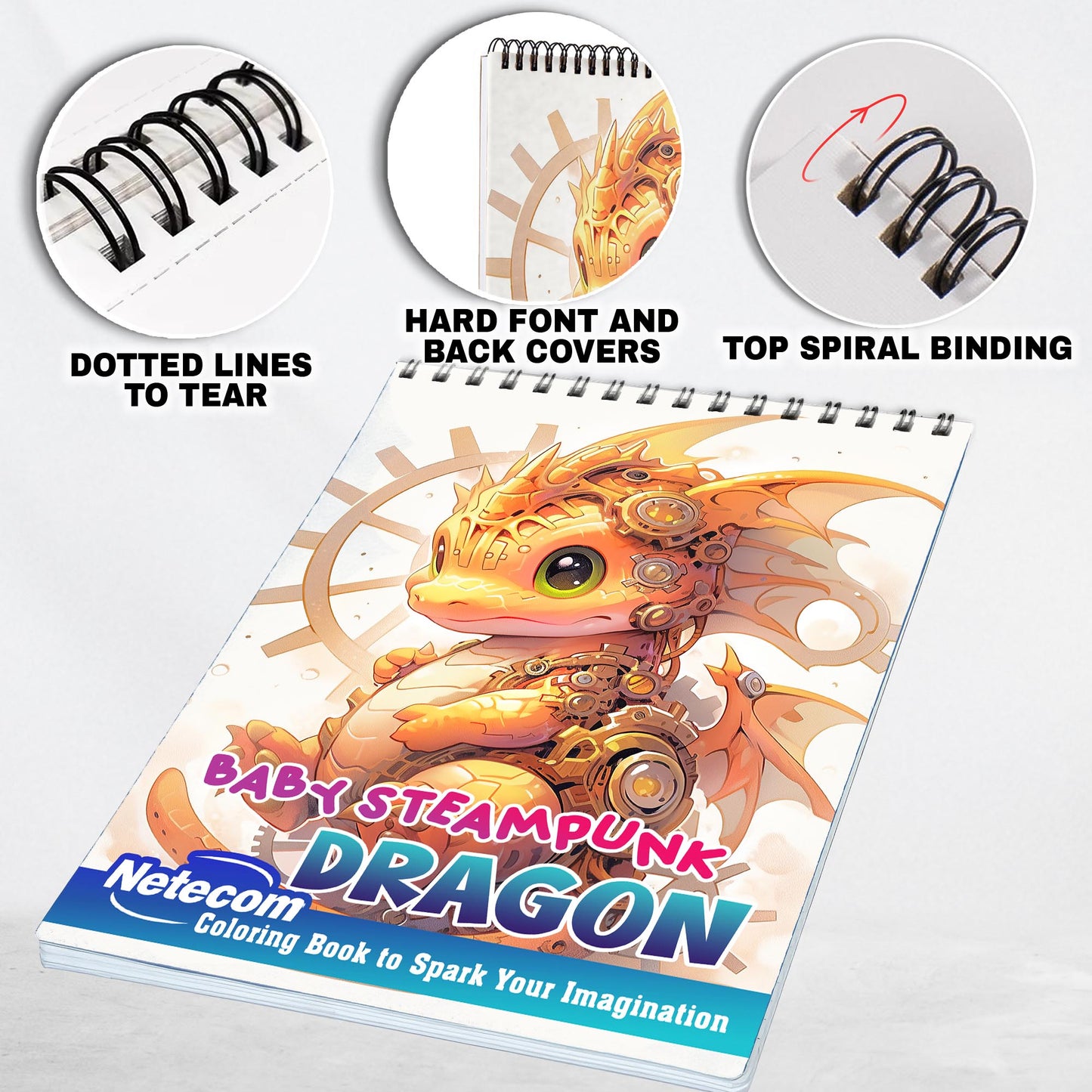 Baby Steampunk Dragon Spiral Bound Coloring Book, Unleash Your Creativity with 30 Whimsical Coloring Pages of Baby Steampunk Dragons