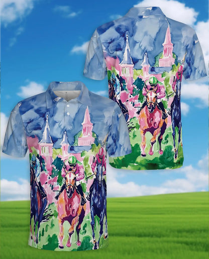 Horse Racing Art Polo Shirt – Colorful Derby Style | Netecom