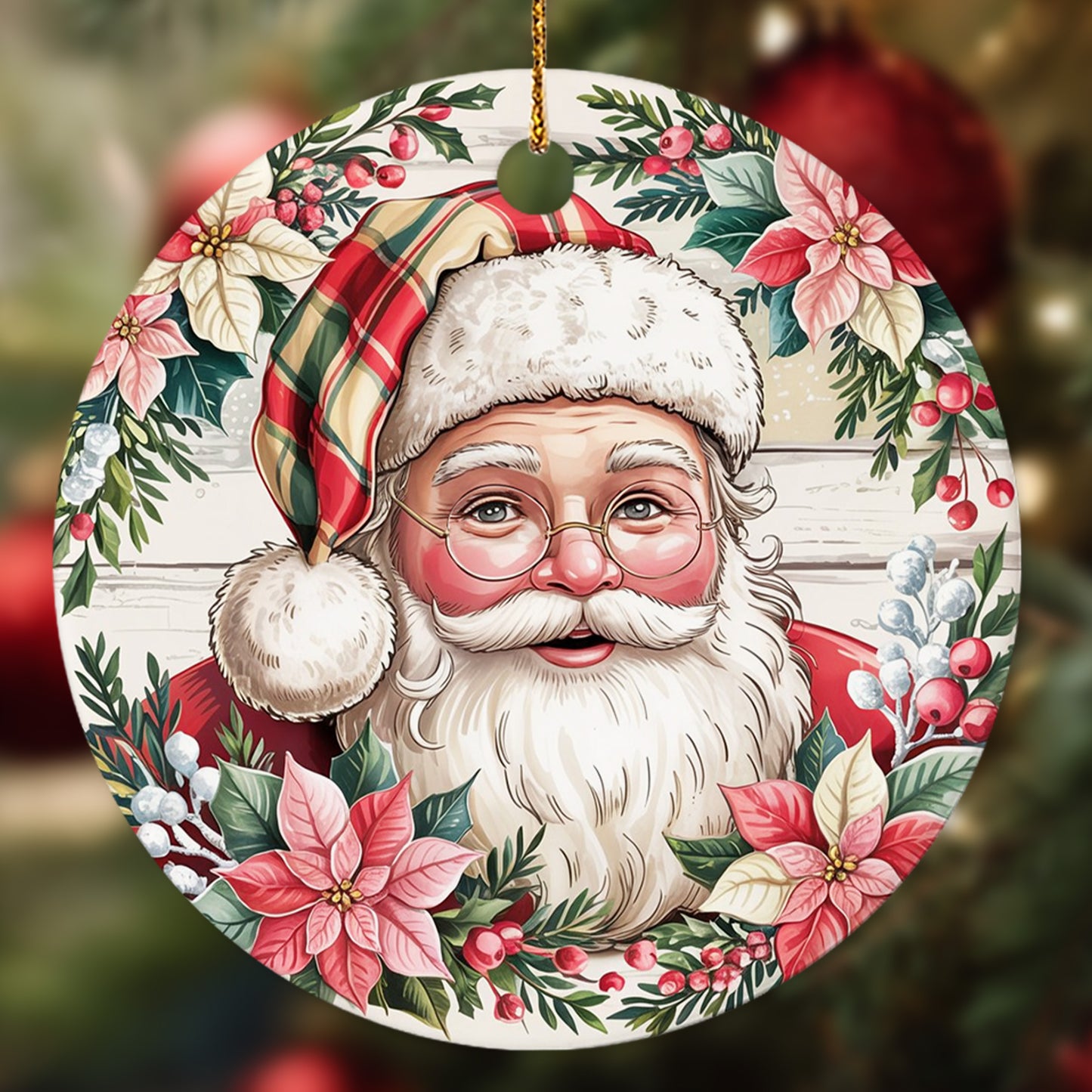 Netecom Funny Christmas Ornament, Smiling Santa Claus Christmas Ceramic Ornament for Xmas Tree Hanging Decorations Gift, Gifts for Friends & Family, Holiday Party Present