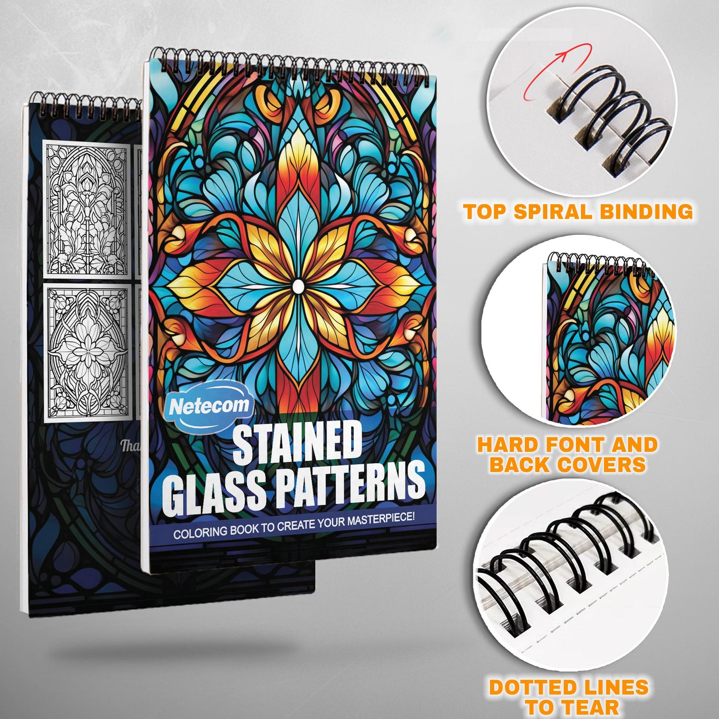 Stained Glass Patterns Spiral Bound Coloring Book, Beautiful Stained Glass Patterns for an Artistic Experience, Great for Those Seeking a Unique Creative Outlet