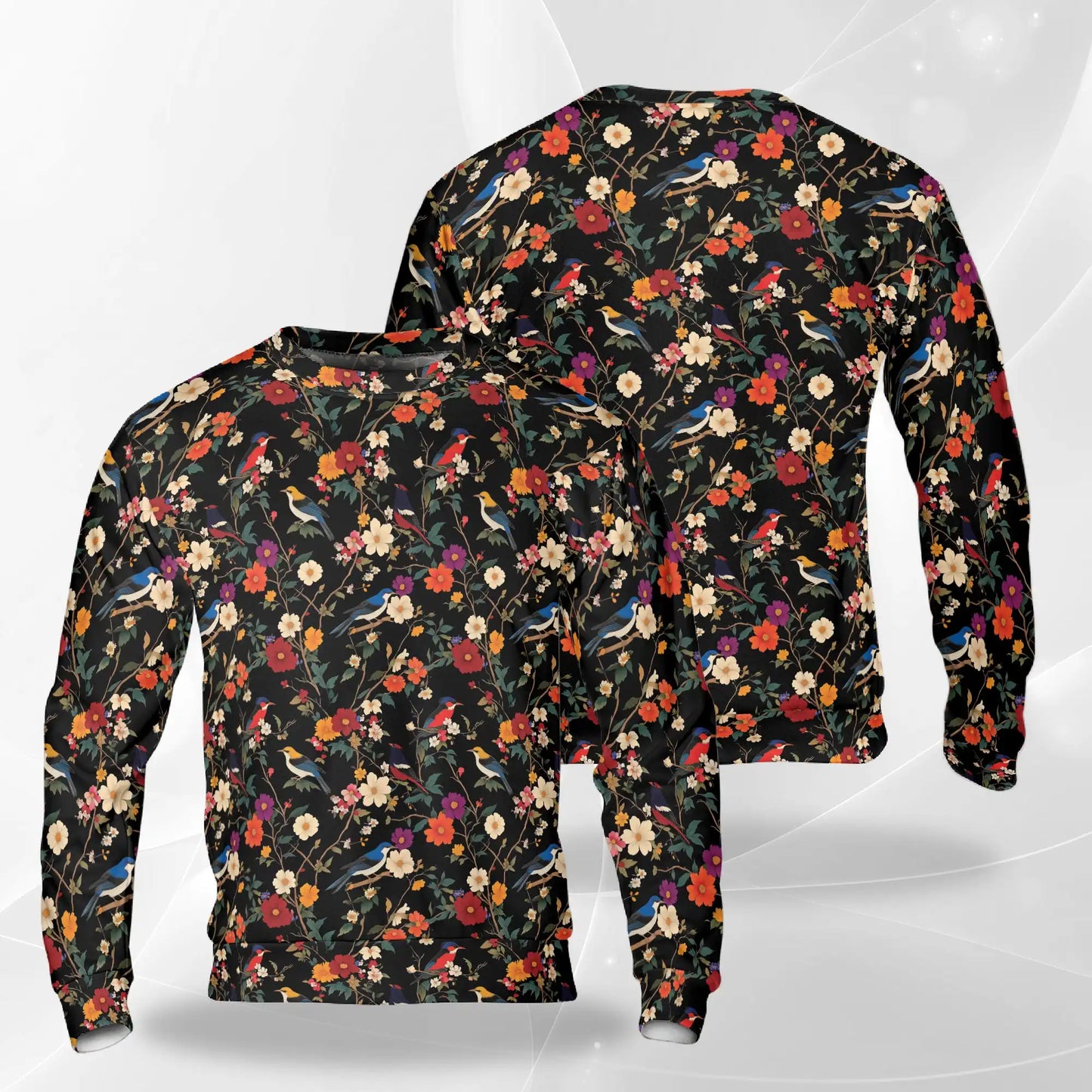 Bird Flower Sweatshirt, 3D All Over Print Floral Bird Crewneck Pullover for Men Women, Bird Lover Gift - Netecom