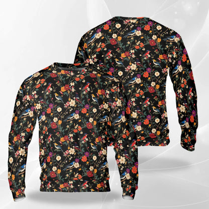 Bird Flower Sweatshirt, 3D All Over Print Floral Bird Crewneck Pullover for Men Women, Bird Lover Gift - Netecom