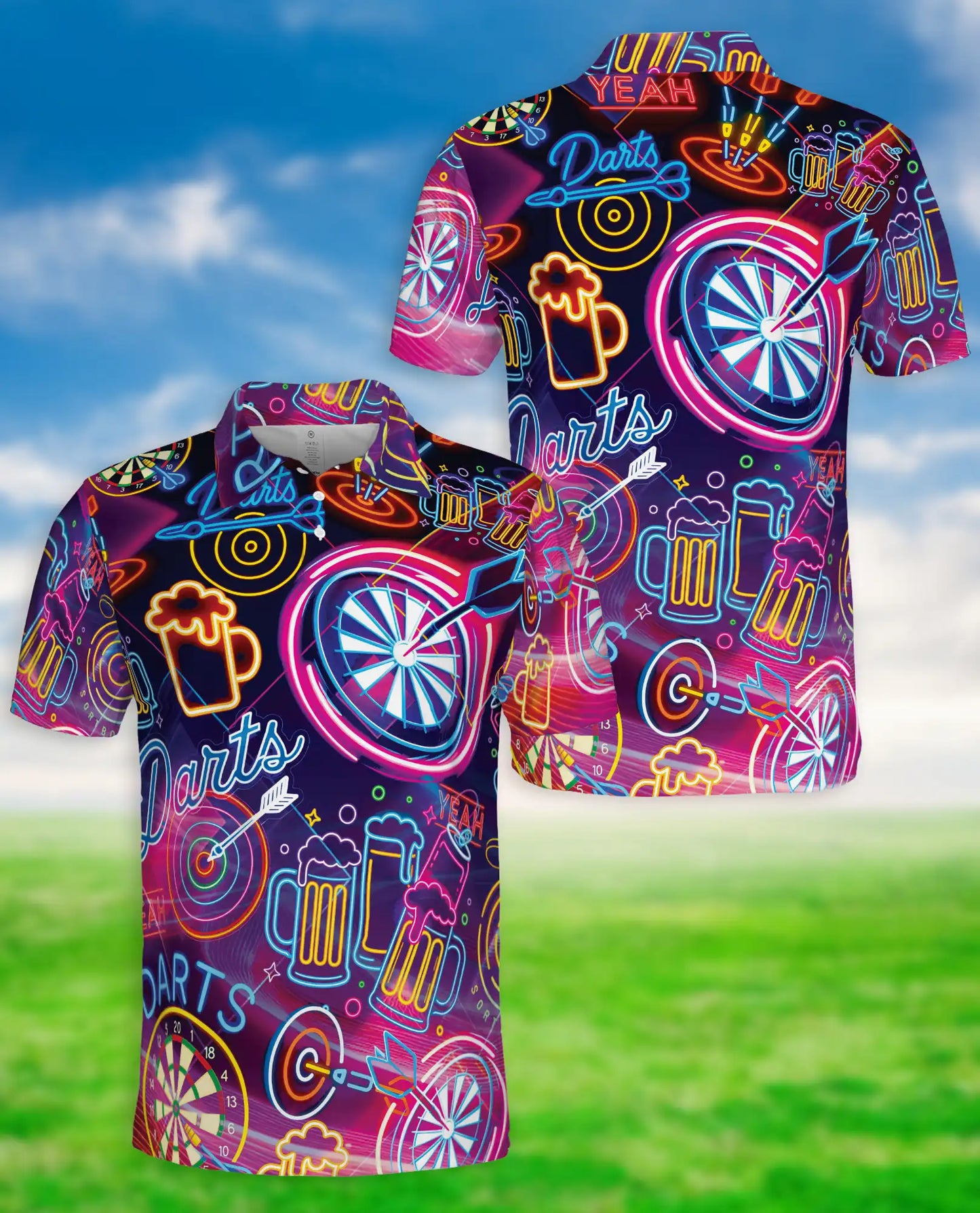 Neon Darts Polo Shirt for Men-Beer Lover Dart Player Shirt | Netecom