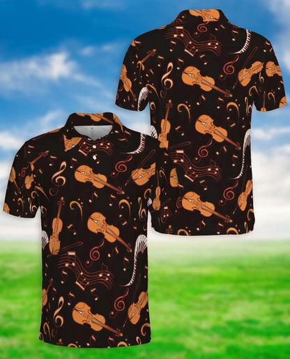 Violin Music Notes 3D Polo Shirt for Men – Classical Orchestra Style | Netecom