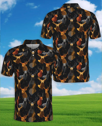 Geometric Deer Polo Shirt for Men – Modern Wildlife Style | Netecom