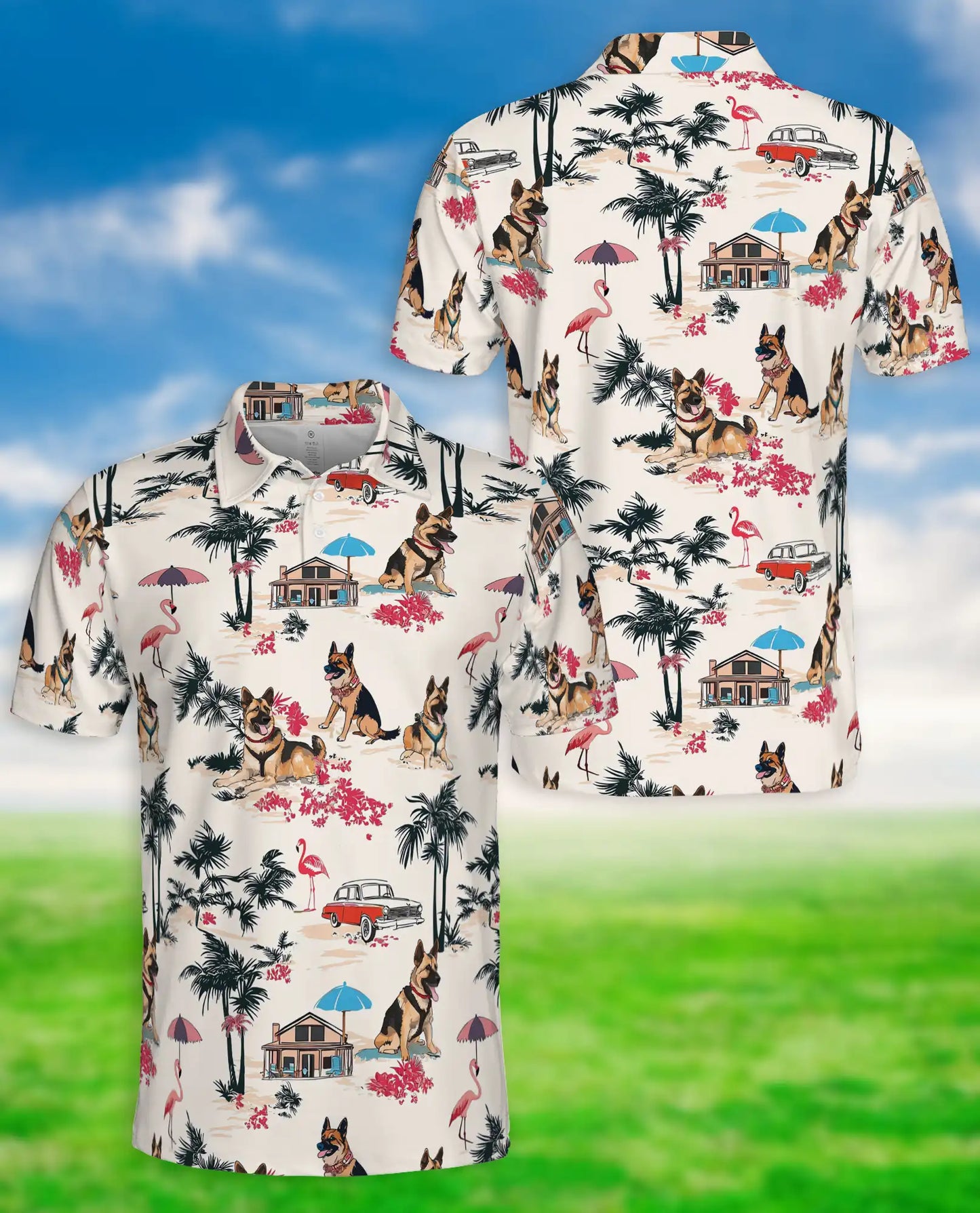 German Shepherd Tropical Beach Polo Shirt for Men | Netecom