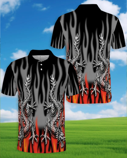 Fire Dragon Polo Shirt for Men – Flaming Fantasy Design | Netecom