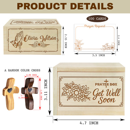 Netecom Personalized Get Well Prayer Box with Custom Name & Wooden Cross, Christian Comfort Gift with 100 Prayer Request Cards, Faith Healing Keepsake