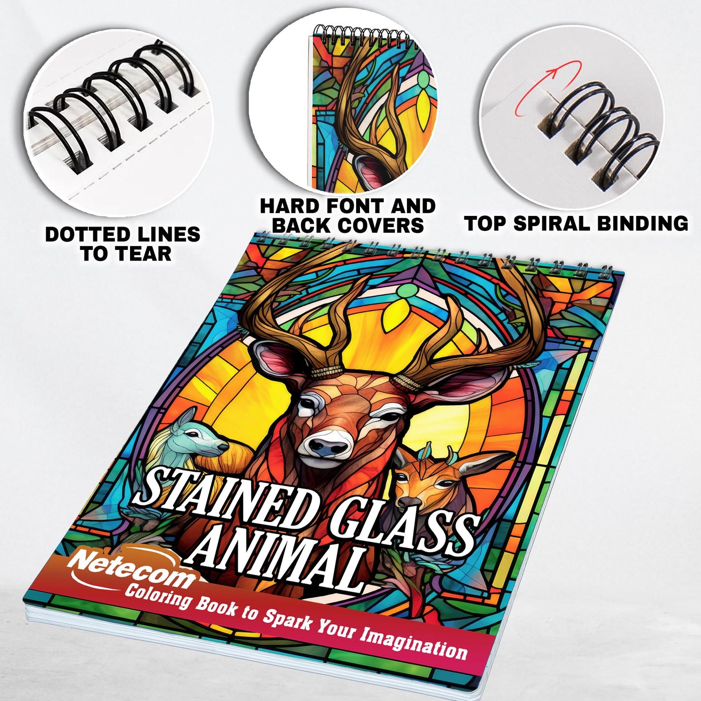 Stained Glass Animal Spiral Bound Coloring Book, Discover the Enchanting Beauty of Stained Glass with 30 Exquisite Coloring Pages that Showcase Graceful and Majestic Animals