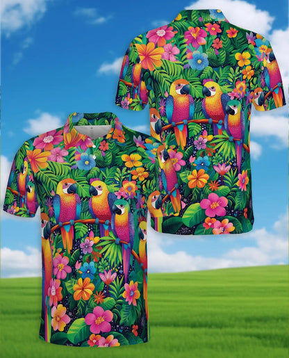 Rainbow Parrot Hawaiian Polo Shirt Tropical Bird Floral Design | Netecom