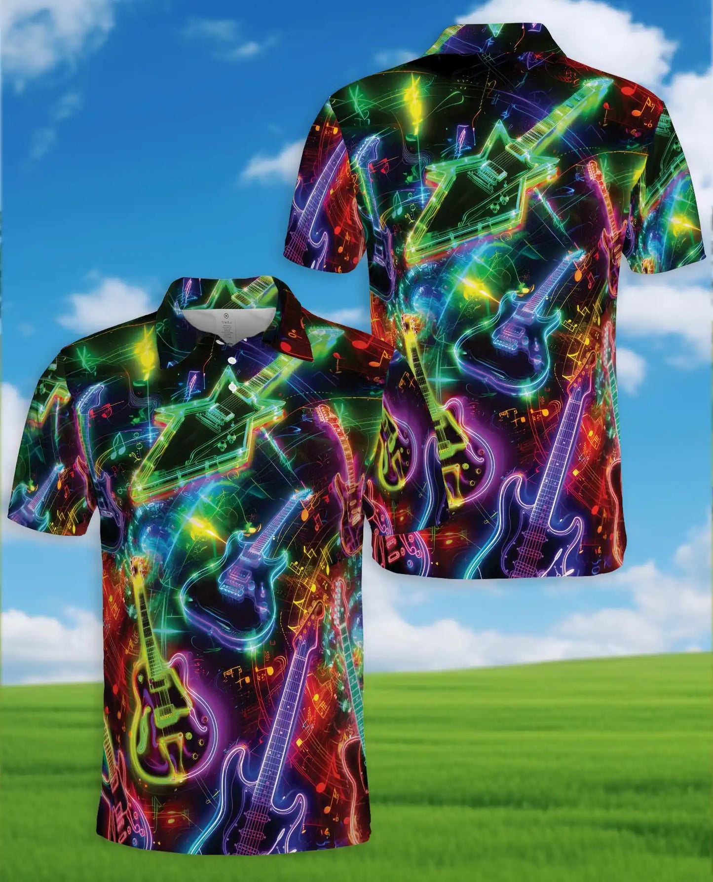 Neon Electric Guitar Rock Polo Shirt for Men | Netecom