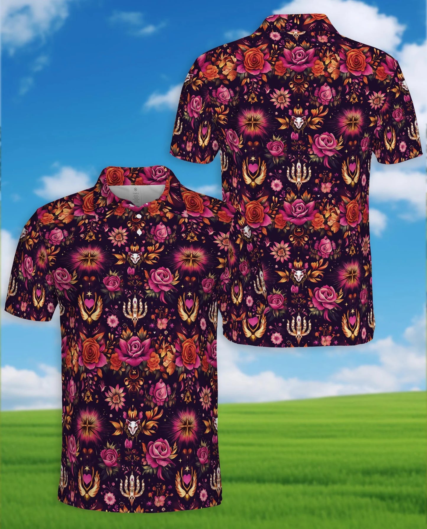 Kaleidoscope Rose Polo Shirt for Men – Colorful Floral Art Style | Netecom
