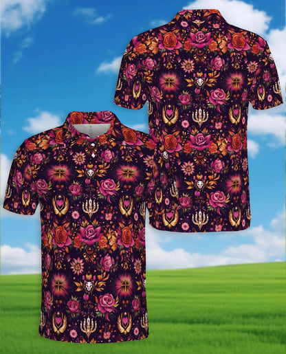 Kaleidoscope Rose Polo Shirt for Men – Colorful Floral Art Style | Netecom