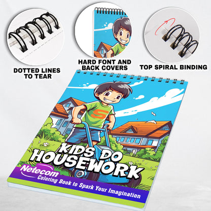 Kids Do Housework Spiral Bound Coloring Book, Immerse Yourself in 30 Captivating Coloring Pages, Inviting You to Color Kids Transforming Housework into Playful and Enjoyable Moments