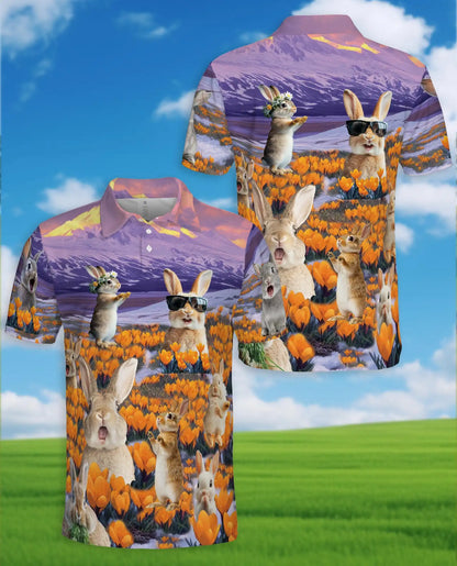 Rabbit Flower Field Polo Shirt – Cute Spring Style | Netecom