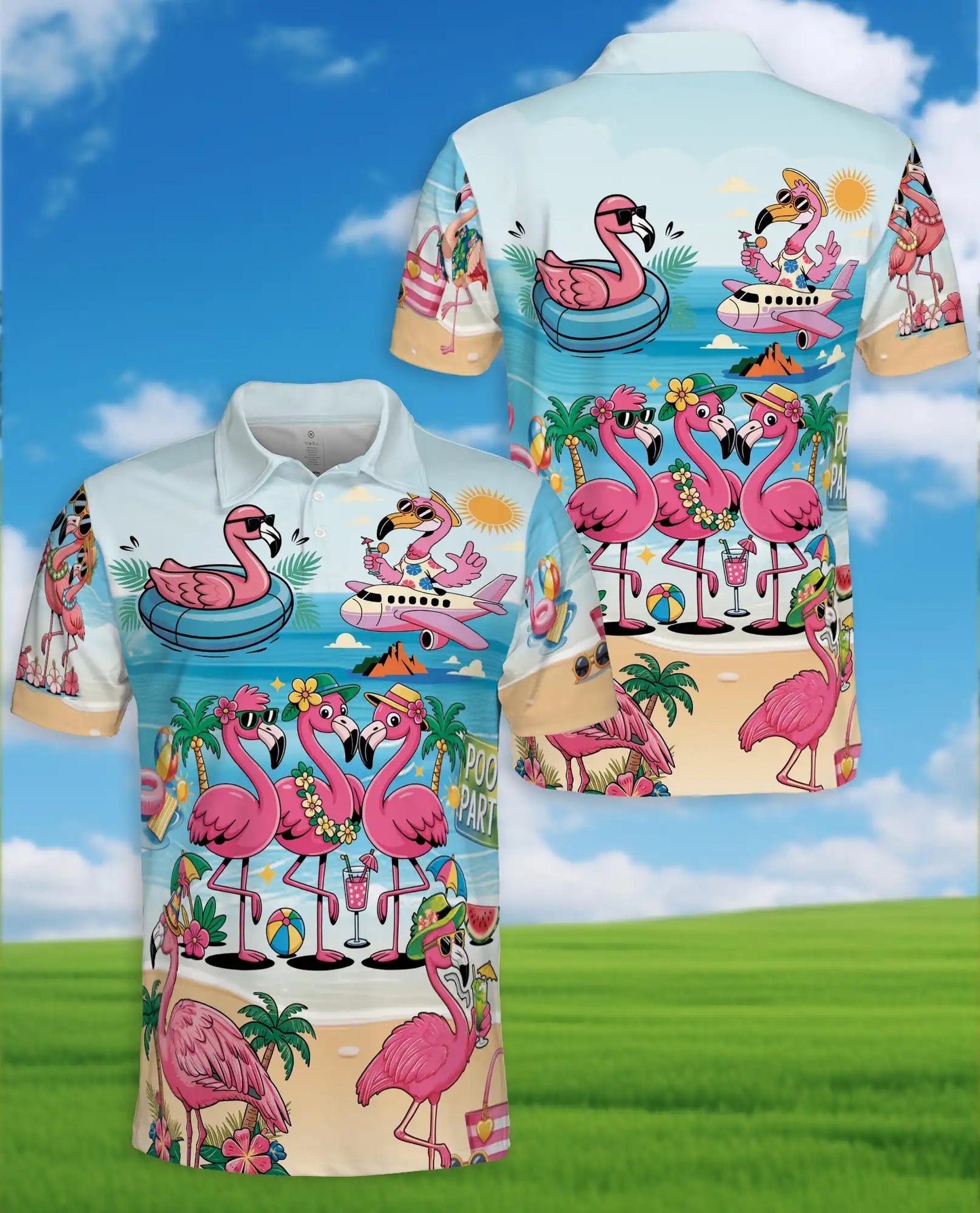 Flamingo Pool Party Polo Shirt for Men - Print Flamingo Party Shirt | Netecom