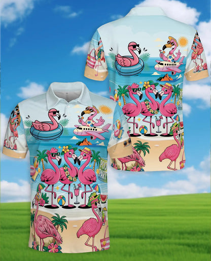 Flamingo Pool Party Polo Shirt for Men - Print Flamingo Party Shirt | Netecom