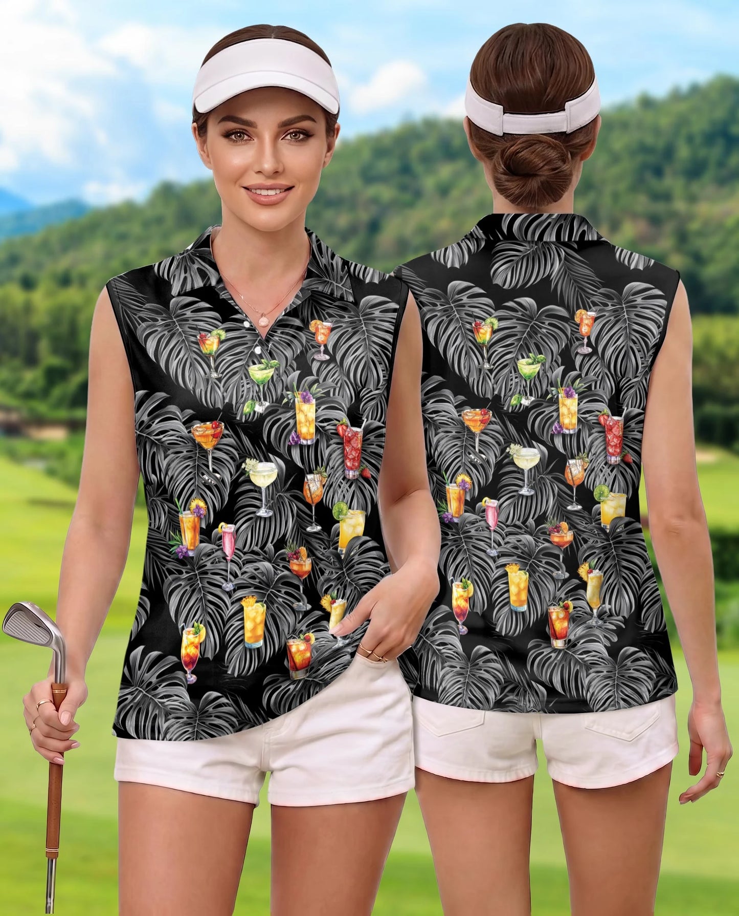 Proud Bartender Cocktails Tropical Sleeveless Polo Shirt for Women | Netecom