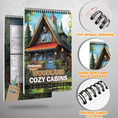 Woodland Cozy Cabins Spiral Bound Coloring Book, Cozy Country Cabins for a Rustic and Relaxing Art Retreat, Great for Those Seeking Serenity and Natural Charm