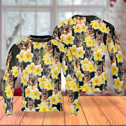 Plumeria German Shepherd Sweatshirt, 3D All Over Print Tropical Floral Dog Crewneck Pullover for Men Women, German Shepherd Lover Gift - Netecom