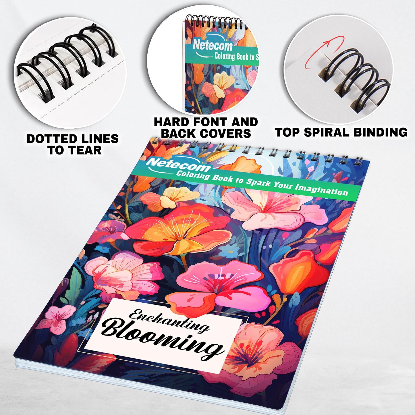 Enchanting Blooming Spiral Bound Coloring Book, Embrace Nature's Beauty with 30 Charming Coloring Pages of Enchanting Flowers