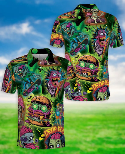 Zombie Skateboard Burger 3D Polo Shirt – Retro Graphic | Netecom