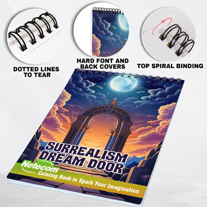 Surrealism Dream Door Spiral Bound Coloring Book, Embark on a Whimsical Journey with 30 Serene Coloring Pages, Finding Therapeutic Release and a Sense of Mystical Wonder