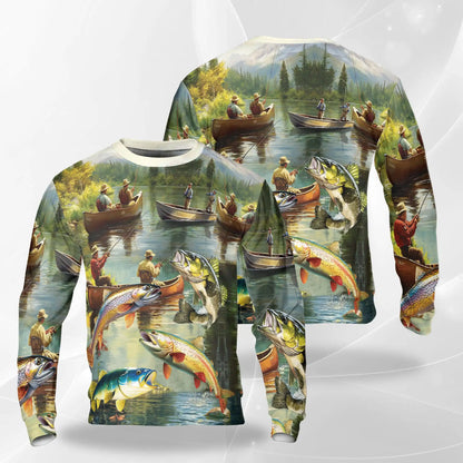 Trout Fishing Sweatshirt, 3D All Over Print Fly Fishing River Crewneck Pullover for Men Women, Angler Gift - Netecom